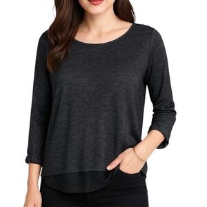 Olivia Moon Dark Gray Sheer Layer Knit Top‎ Womens XS Whimsigoth Minimalist
